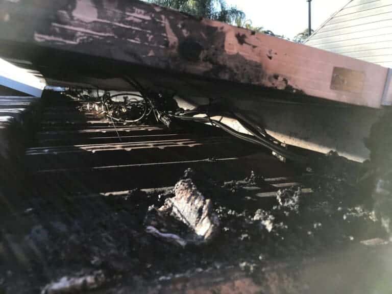 An image of a burnt out roof in a house.