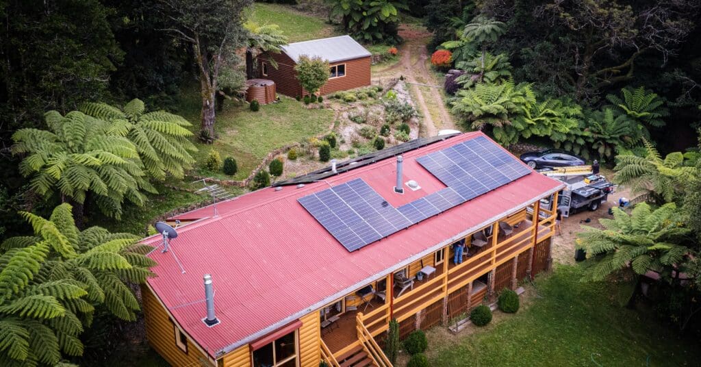 Drone photography of installed solar panels at a home in Mt Wilson