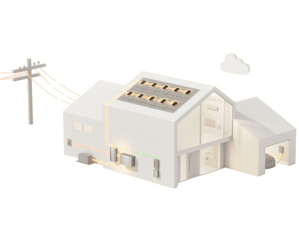 An isometric house with electricity and phone lines.