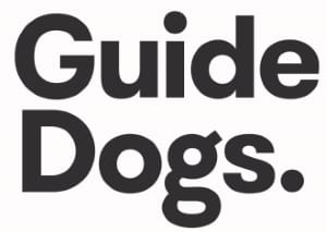 Guide dogs logo on a white background.