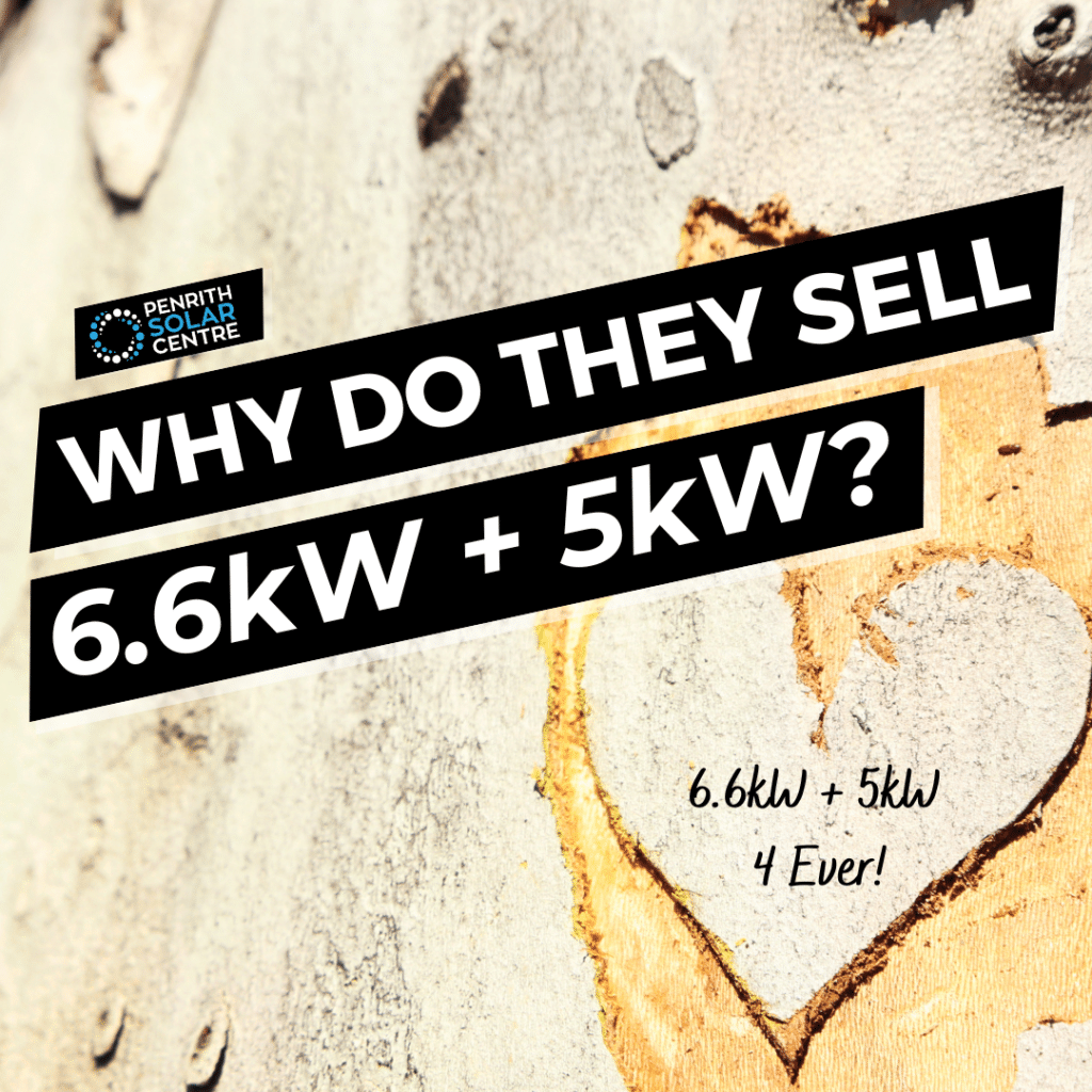 Promotional graphic questioning why 6.6kw and 5kw are sold with a background of a heart carved into a tree bark, referencing a combination that presumably lasts '4ever'.