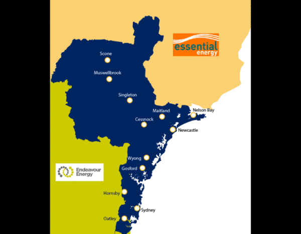 A map showing the coverage of Ausgrid.