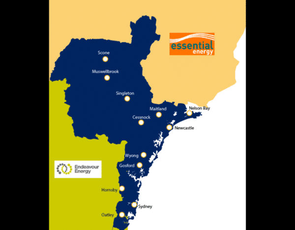 A map showing the coverage of Ausgrid. 