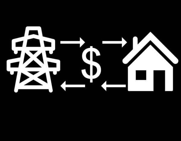 Electricity transmission from power lines to residential home with associated costs.