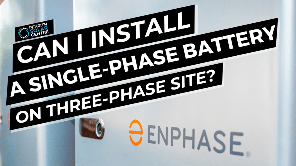 Query about compatibility of a single-phase battery installation on a three-phase site, featuring an enphase battery as the visual subject.