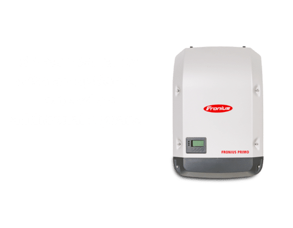A string inverter with warranty information.